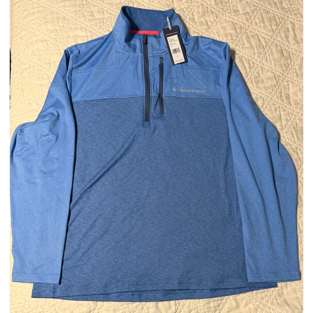 Vineyard Vines Mens On The Go Shep Shirt Calm Waters Blue Quarter Zip L NEW